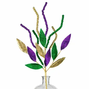 26" Glitter Bead Leaf Spray: Mardi Gras