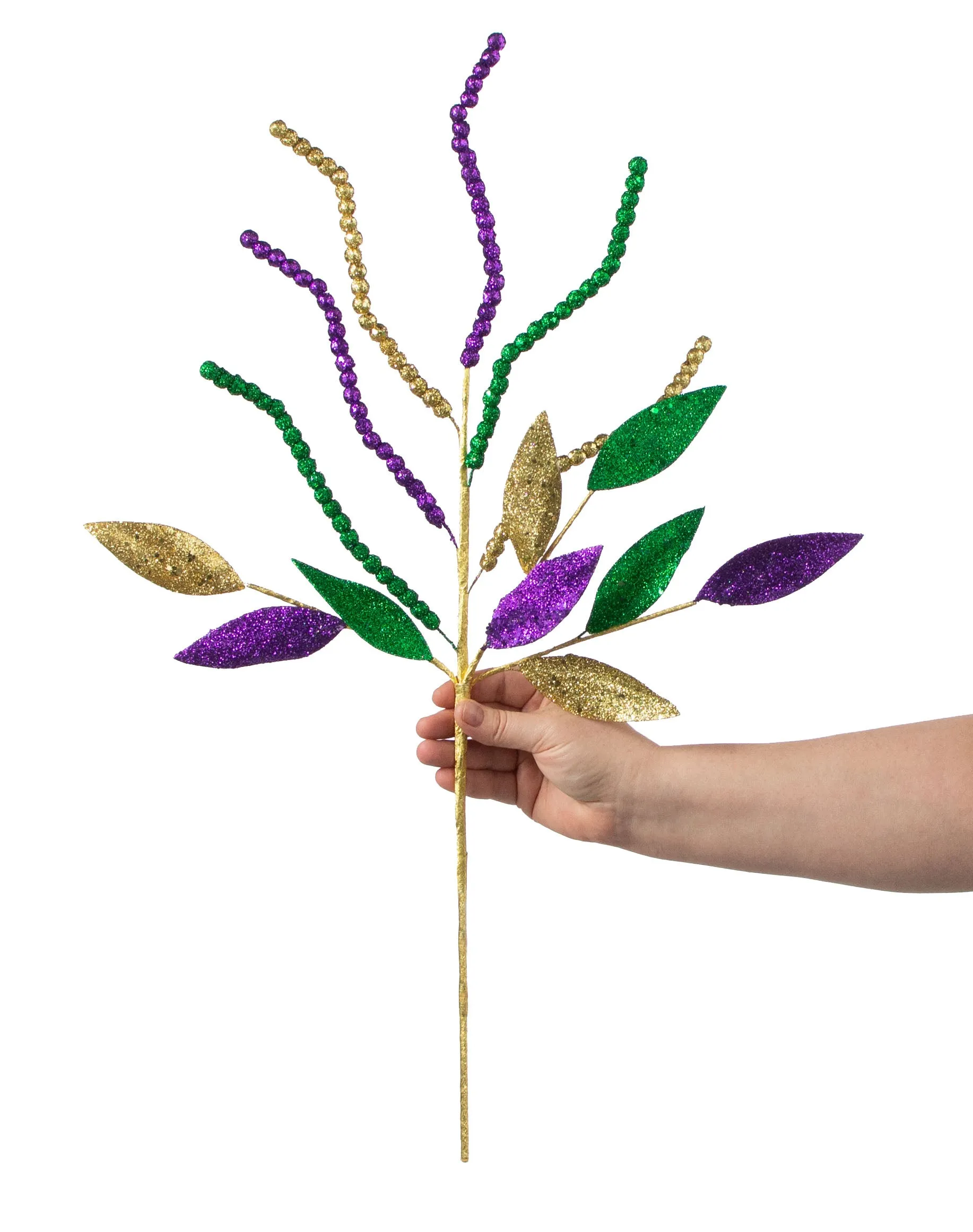 26" Glitter Bead Leaf Spray: Mardi Gras