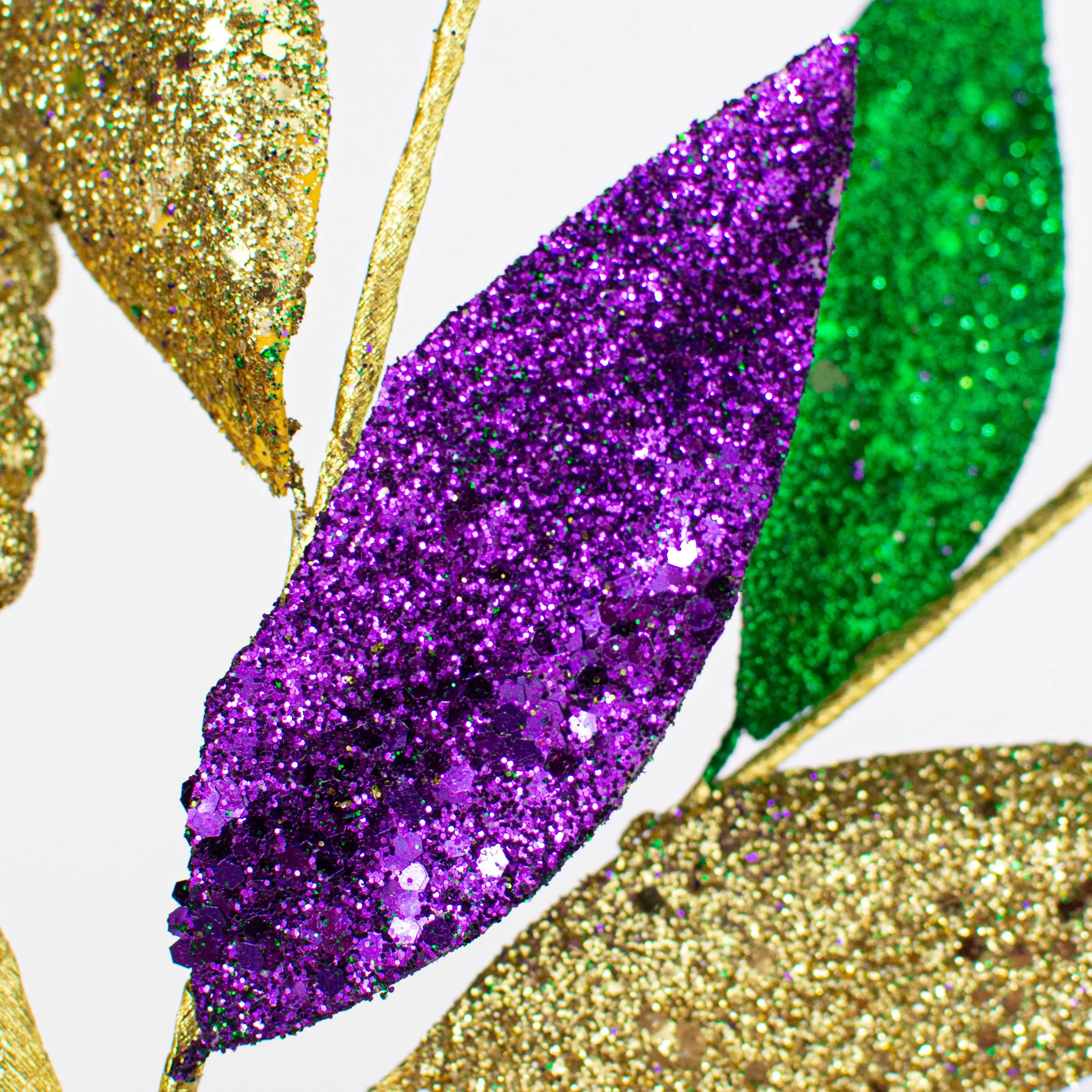 26" Glitter Bead Leaf Spray: Mardi Gras