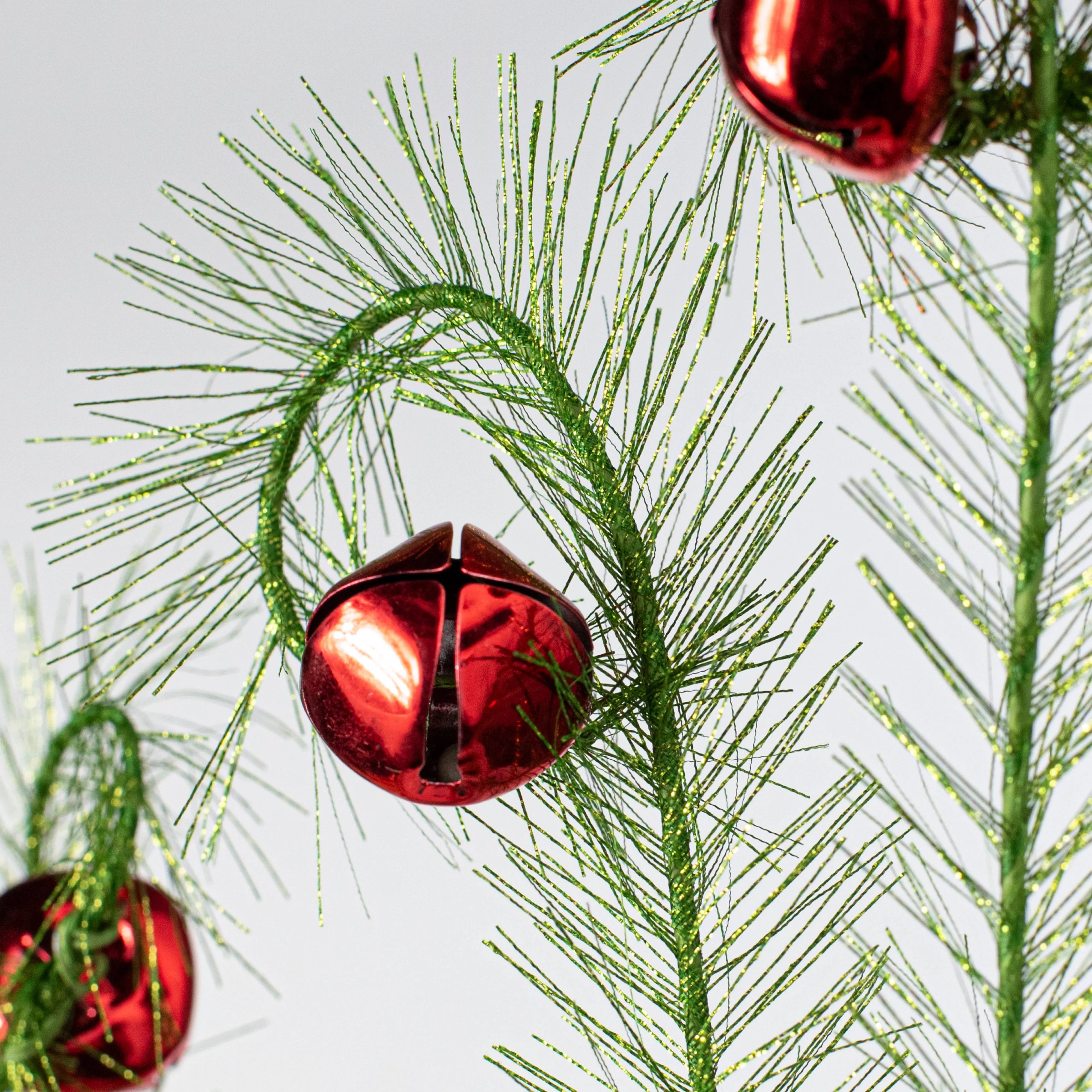 34" Fuzzy Swirly Bells Spray: Green & Red
