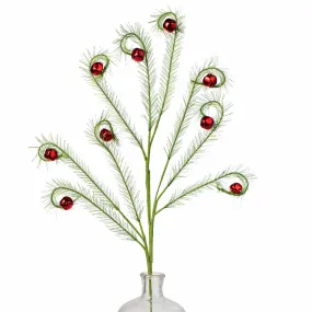 34" Fuzzy Swirly Bells Spray: Green & Red