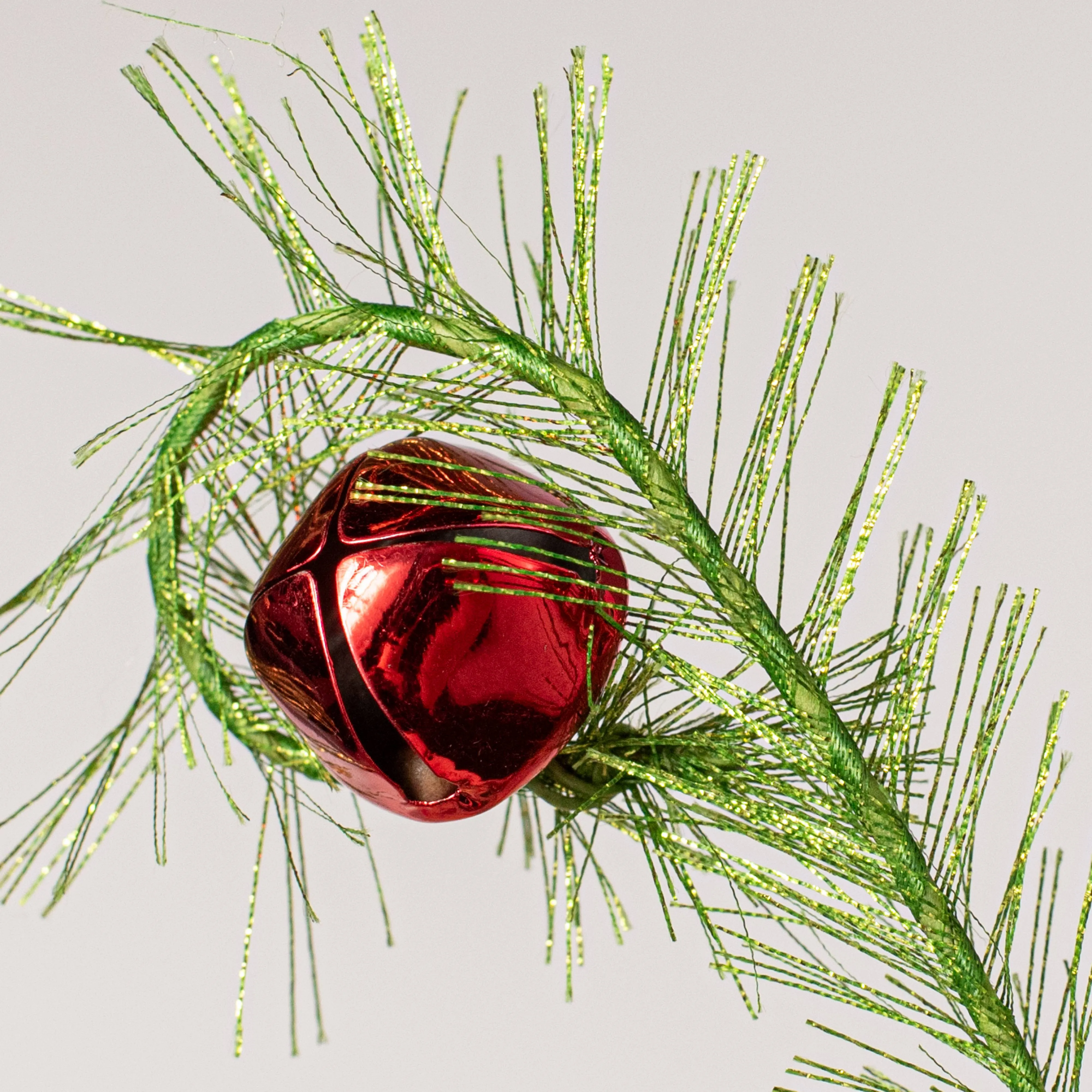 34" Fuzzy Swirly Bells Spray: Green & Red